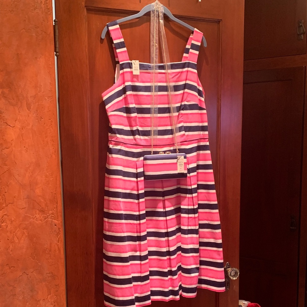 Talbots Pink and Navy Striped Dress